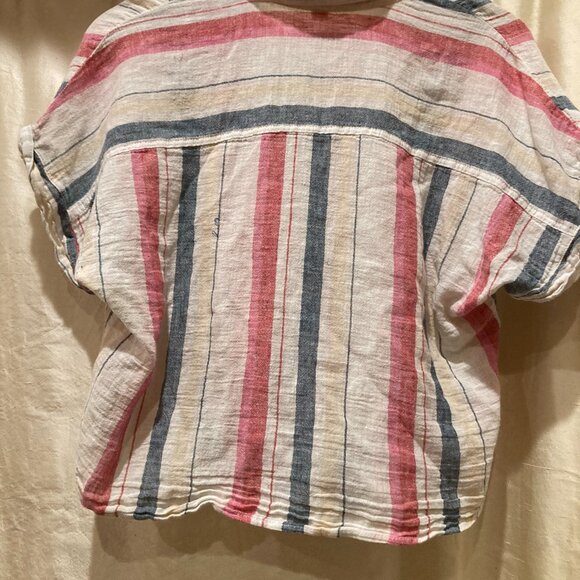 100% Linen Threads Button Up Top Striped-Large - Picture 2 of 5